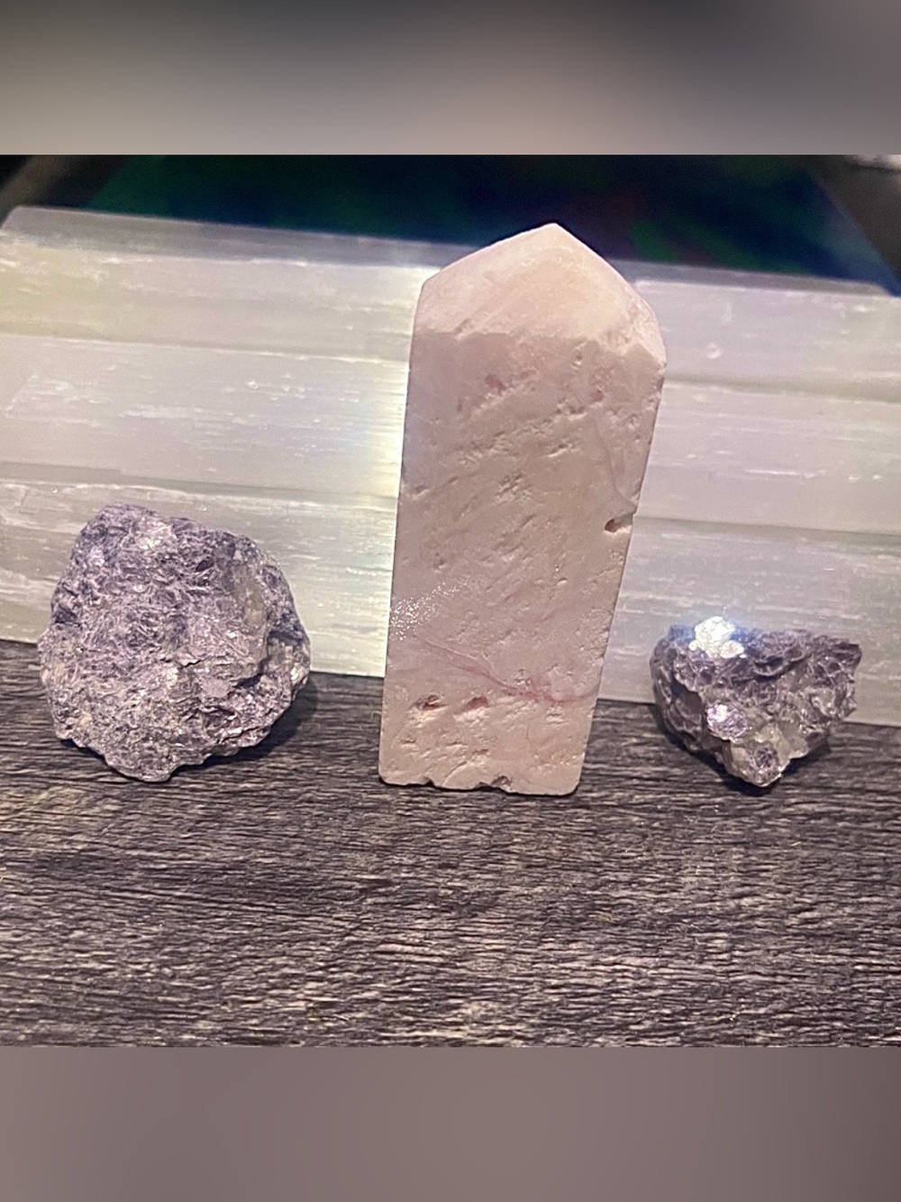 3 Crystal SET ✨ Pink Aragonite Tower & Purple Mica Clusters 💜 Glitter, Metallic